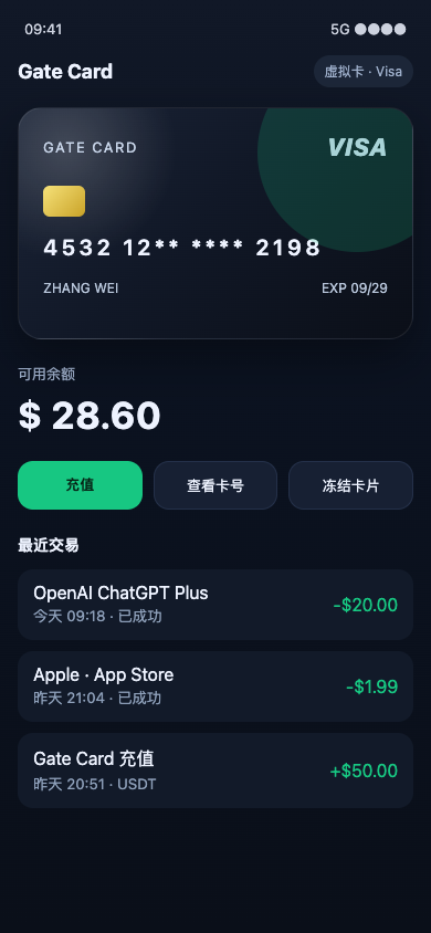 Gate Card 虚拟卡首页